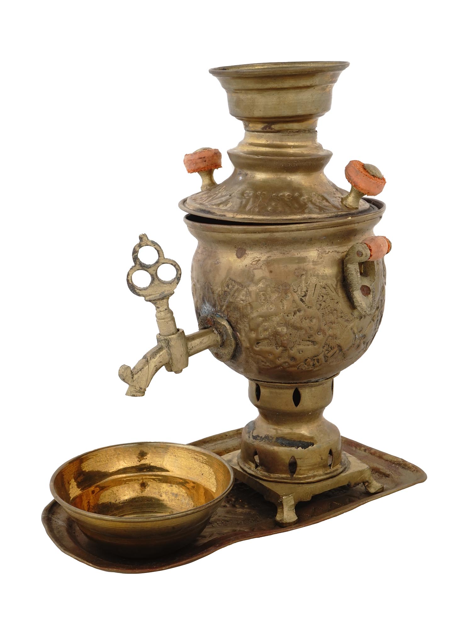 ANTIQUE EARLY 20TH C. PERSIAN BRASS SAMOVAR SET PIC-3